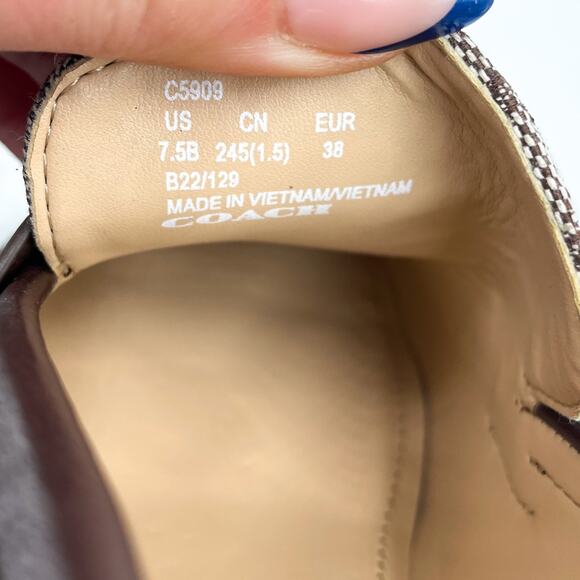Coach Cora Jacquard Loafer Pump Oak Brown Leather Block Heel Slip On Sz 7.5 - Picture 9 of 11